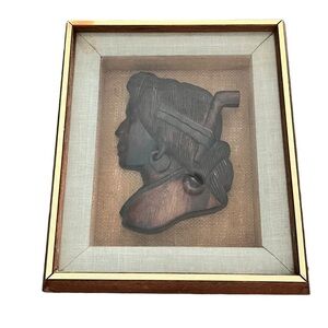 Vintage Framed MCM Wood Carving Mindanao Philippines Profile Handmade